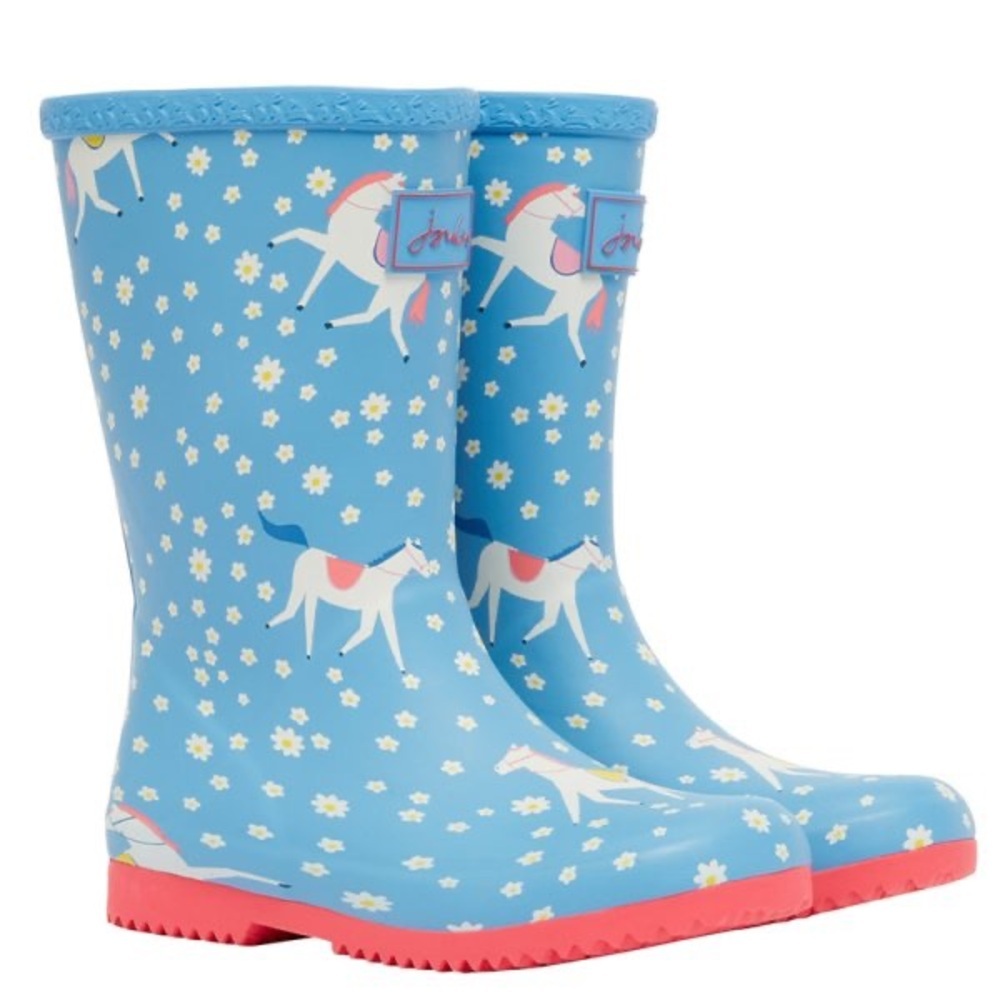 Size 9 Toddler Joules Kids Blue Horse Print Rain Boots